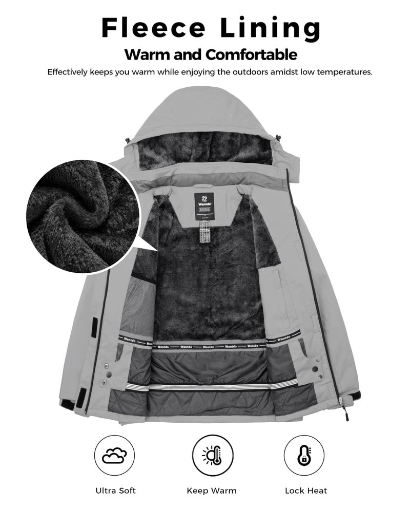wantdo Women's Waterproof Ski Jackets Winter Snow Coat with Detachable Hood Coats Gray S - Image 3